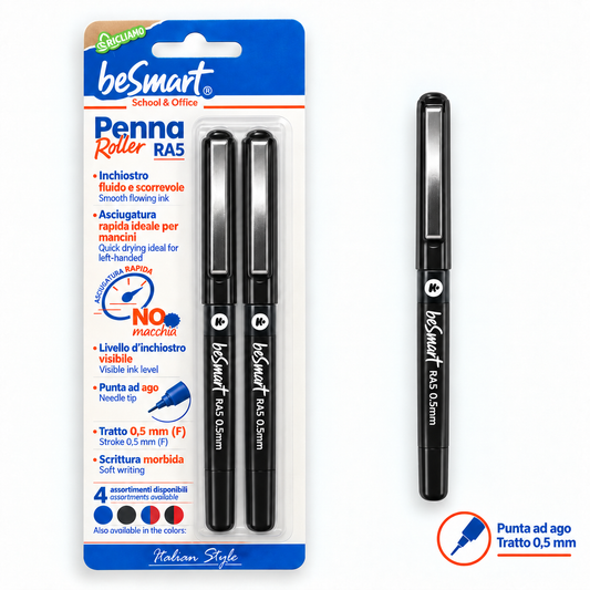 Blister 2 penne roller RA5 nere Be Smart