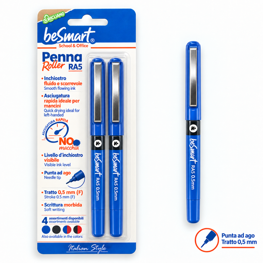 Blister 2 penne roller RA5 blu Be Smart