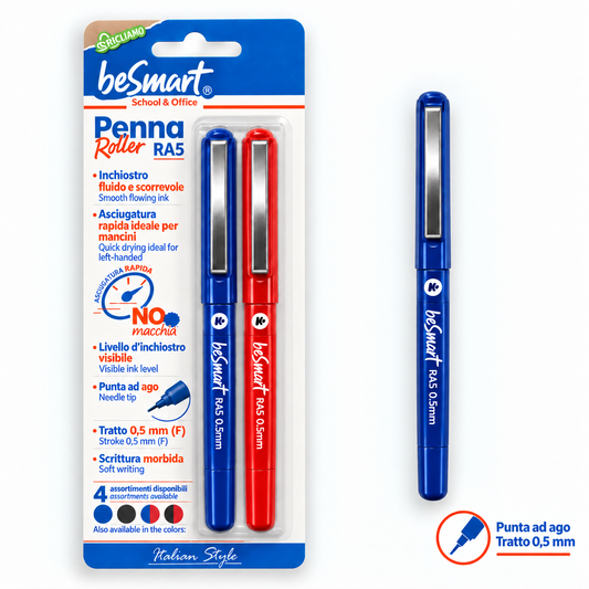 Blister 2 penne roller RA5 blu/rossa Be Smart