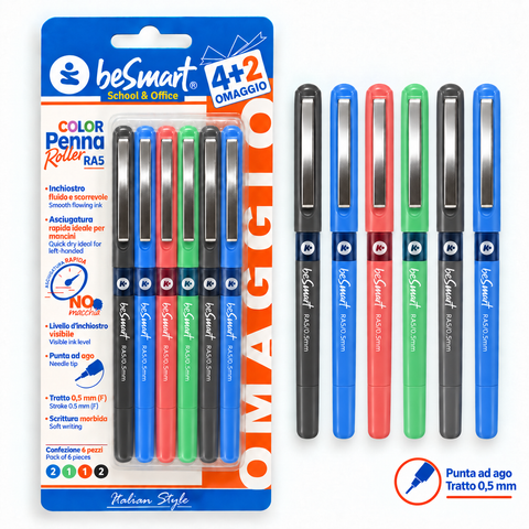 Blister 4+2 oferta canetas de gel RA5 4 cores sortidas Be Smart