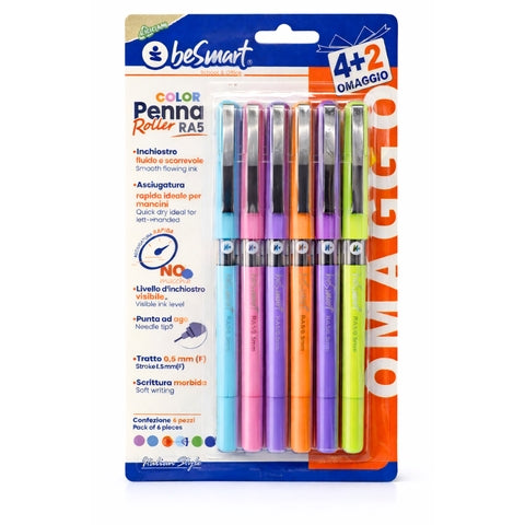 Blister 4+2 omaggio penne roller RA5 color assortiti Be Smart