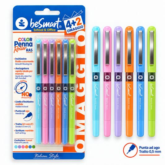 Blister 4+2 omaggio penne roller RA5 color assortiti Be Smart