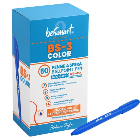 Box 50 penne BS3 color blu Be Smart