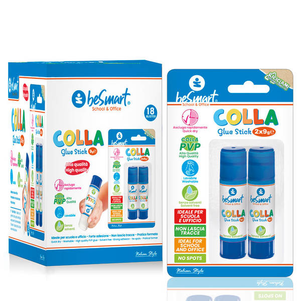 Colla stick 9 gr in blister da 2 pezzi Be Smart