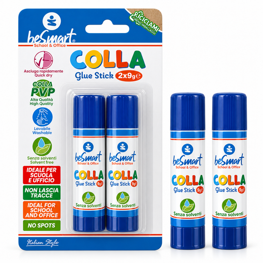 Colla stick 9 gr in blister da 2 pezzi Be Smart