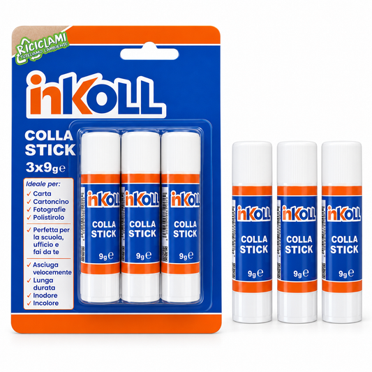 Colla stick 9 gr in blister da 3 pezzi Inkoll