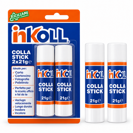 Colla stick 21 gr in blister da 2 pezzi Inkoll