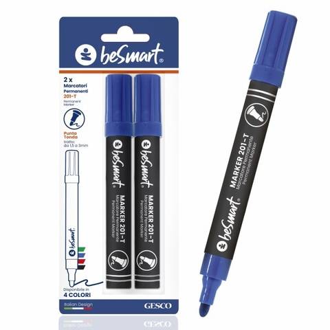 Marcatori punta tonda blu in blister da 2 Be Smart