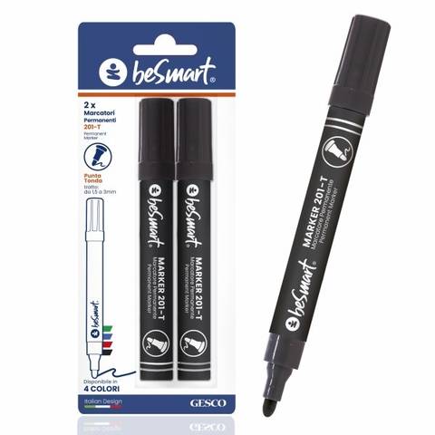 Marcatori punta tonda nero in blister da 2 Be Smart