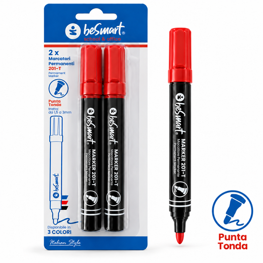 Marcatori punta tonda rosso in blister da 2 Be Smart