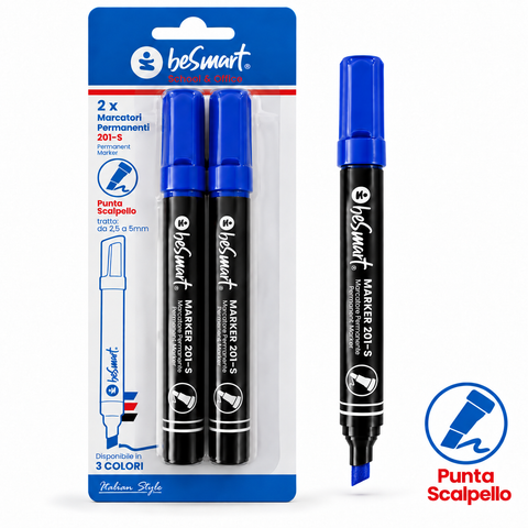 Be Smart Blue Chisel Tip Markers in Blister Pack of 2