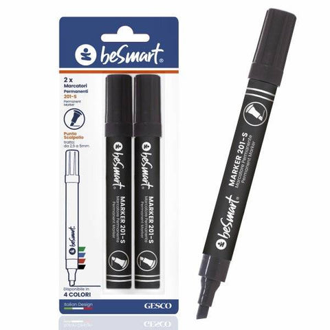 Be Smart Black Chisel Tip Markers Blister Pack of 2