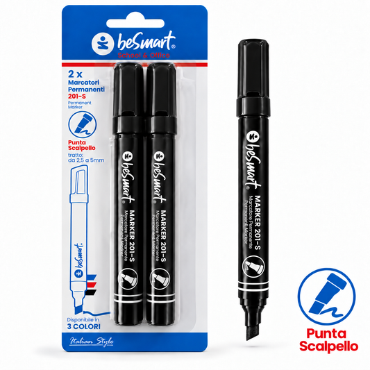 Marcatori punta scalpello nero in blister da 2 Be Smart