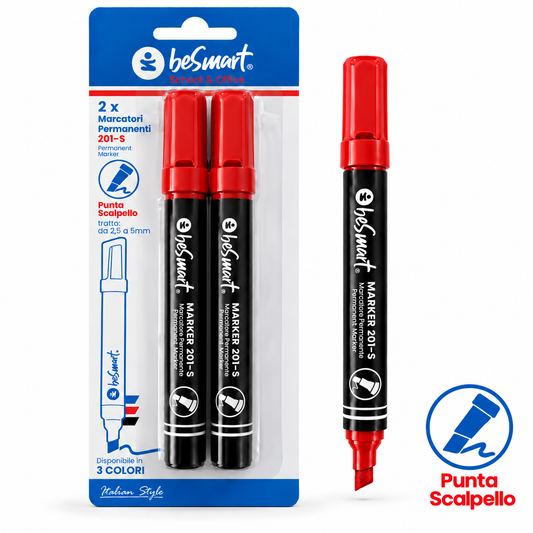 Marcatori punta scalpello rosso in blister da 2 pezzi Be Smart