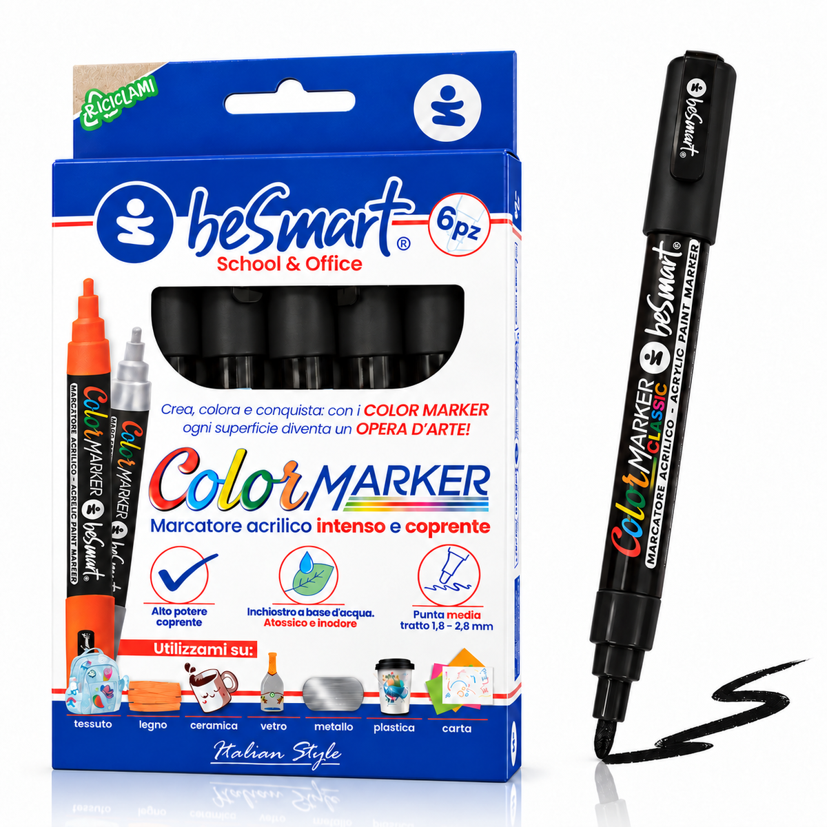 Color marker nero 6 pezzi in box Be Smart
