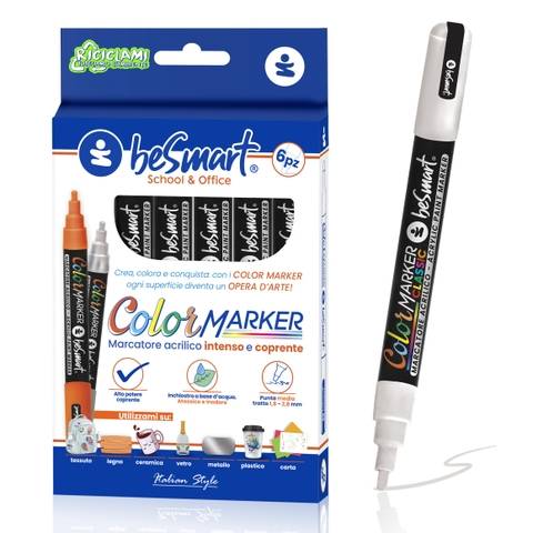 Color marker bianco 6 pezzi in box Be Smart