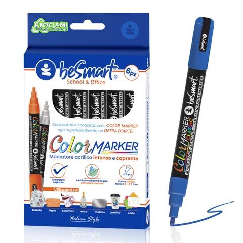 Color marker blu 6 pezzi in box Be Smart