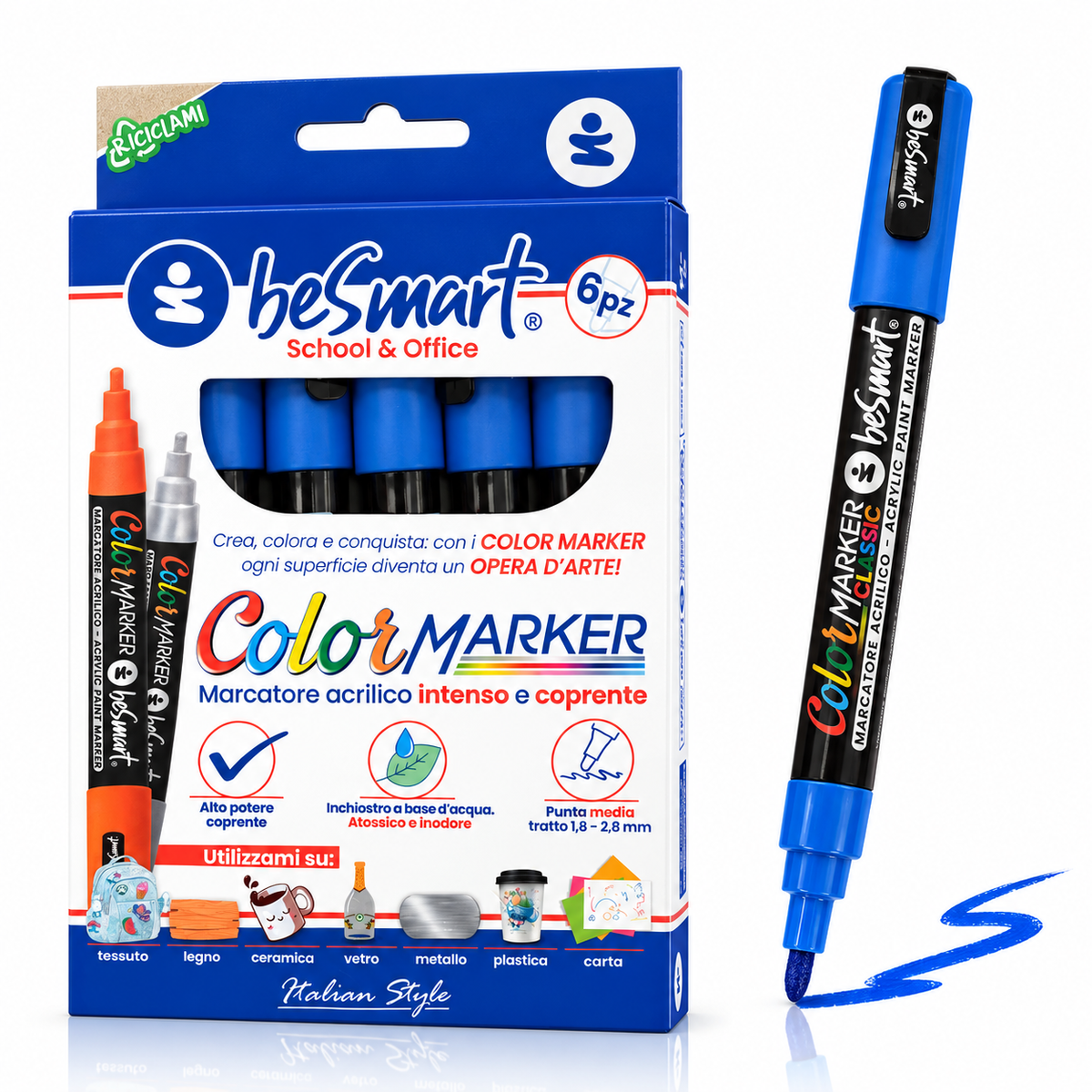 Color marker blu 6 pezzi in box Be Smart