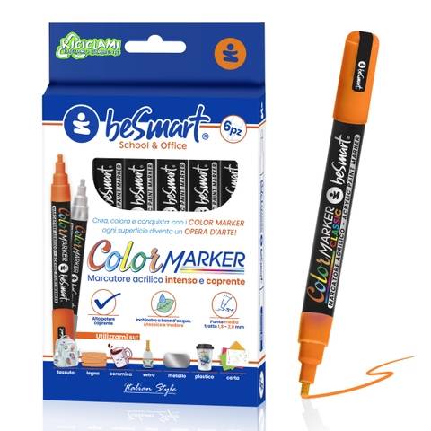 Color marker arancio 6 pezzi in box Be Smart