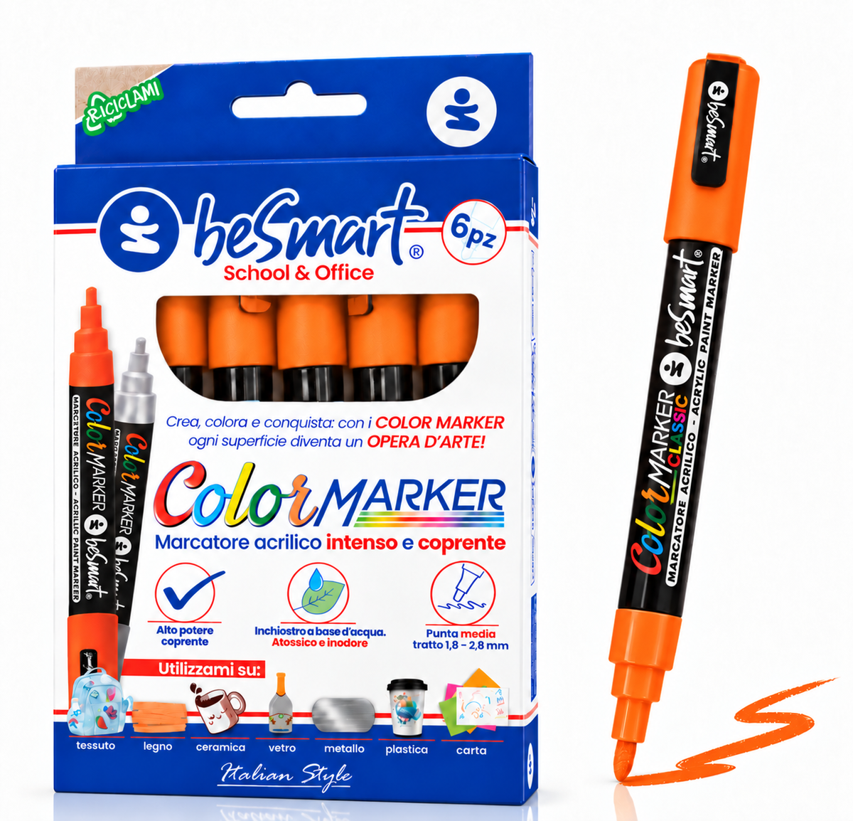 Color marker arancio 6 pezzi in box Be Smart