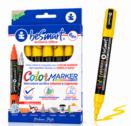 Color marker giallo 6 pezzi in box Be Smart