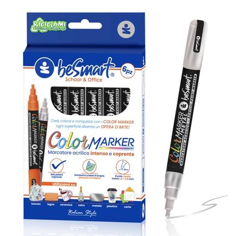 Color marker metal argento 6 pezzi in box Be Smart