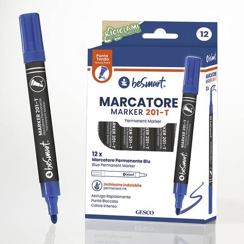 Marcatore punta tonda blu in box da 12 pezzi Be Smart