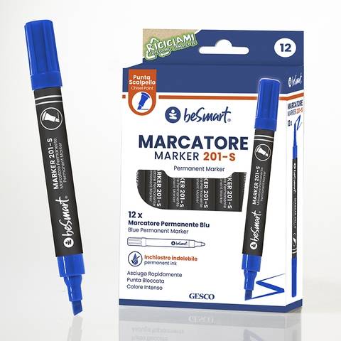 Marcatore punta scalpello blu in box da 12 pezzi Be Smart