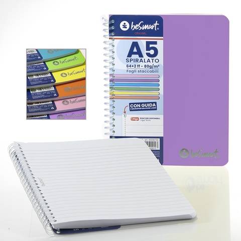 1R quaderno A5 spiralato pastel PVC 64 fogli 80 gr Be Smart