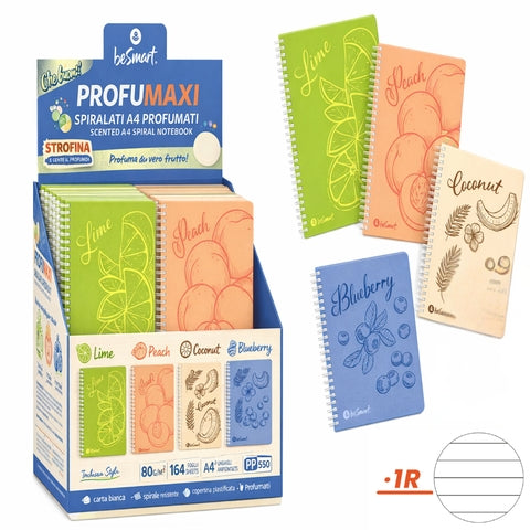 Quaderno Spiralato Profumaxi A4 1R Fruit Sense BeSmart 80 Fogli | Quaderno a righe per cartolerie