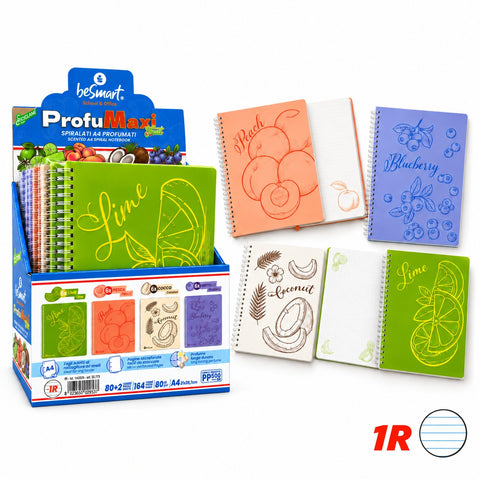 Quaderno Spiralato Profumaxi A4 1R Fruit Sense BeSmart 80 Fogli | Quaderno a righe per cartolerie