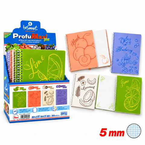 Quaderno Spiralato Profumaxi A4 5mm Sweet Fruit BeSmart 80 Fogli | Forniture cartolerie
