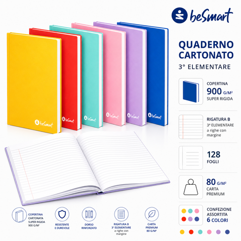 Maxi Hardcover Notebook A4 Ruled B Colours BeSmart 128 Sheets | Squared notebook for stationers