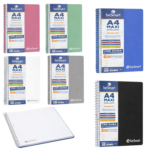 Quaderno Spiralato Maxi A4 4mm Cromia BeSmart 70 Fogli | Quaderno a quadretti per cartolerie
