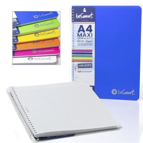 Quaderno Spiralato Maxi A4 4mm Cromia BeSmart 70 Fogli | Quaderno a quadretti per cartolerie