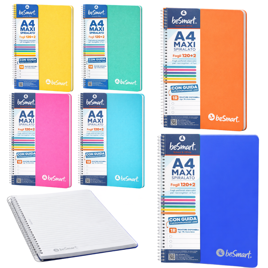 Quaderno Spiralato Maxi A4 1R Lumia BeSmart 120 Fogli | Quaderno a righe per cartolerie