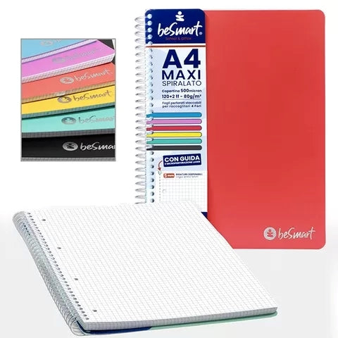 Quaderno Spiralato Maxi A4 5mm Lumia BeSmart 120 Fogli | Quaderno a quadretti per cartolerie