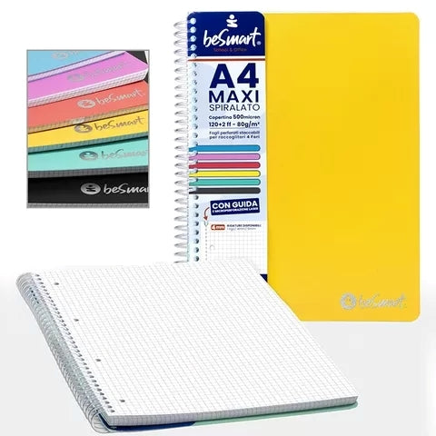 Quaderno Spiralato Maxi A4 4mm Lumia BeSmart 120 Fogli | Quaderno a quadretti per cartolerie