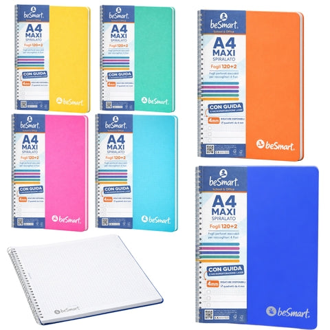 Quaderno Spiralato Maxi A4 4mm Lumia BeSmart 120 Fogli | Quaderno a quadretti per cartolerie