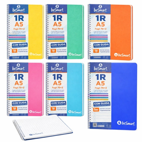 Quaderno Spiralato Maxi A5 5mm Lumia BeSmart 70 Fogli | Quaderno a quadretti per cartolerie