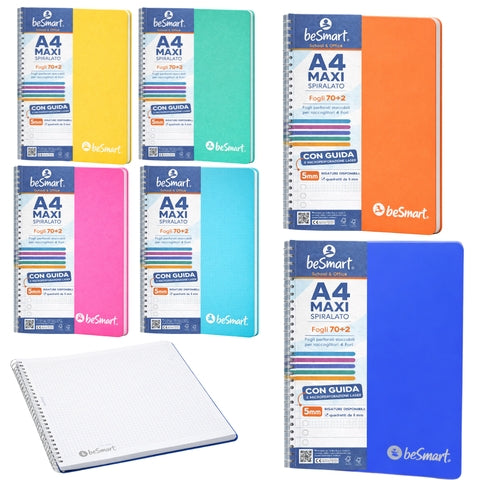 Quaderno Spiralato Maxi A4 5mm Lumia BeSmart 70 Fogli | Quaderno a quadretti per cartolerie