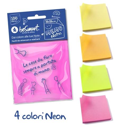 Sticky notes 100 sheets 7.6x7.6 cm neon 1/12/288 Be Smart