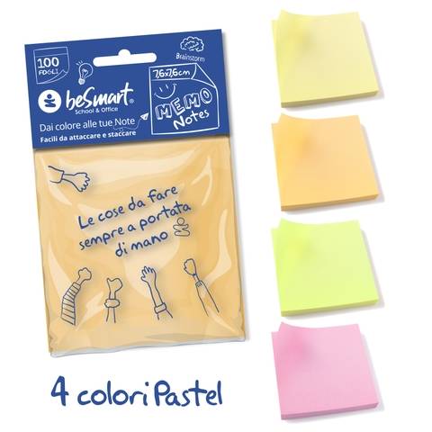 Sticky notes 100 sheets 7.6x7.6 cm pastel 1/12/288 Be Smart