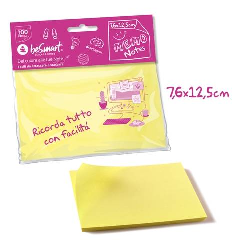 Stick notes 100 sheets 7.6x12.5 cm yellow 1/12/144 Be Smart