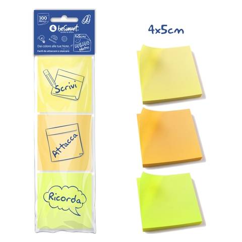 Stick note set 3x100 sheets 4x5 cm neon 1/12/288 Be Smart