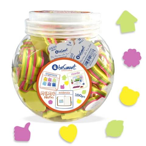 Espositore ampolla 100 pezzi memo notes 75 fogli 4,5x4,5 cm neon Be Smart
