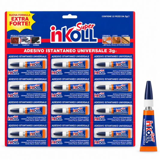 Super Inkoll 3 g – Colla Istantanea Universale su Cartella da 12 Pezzi