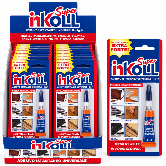 Super Inkoll 3 g – Colla Istantanea Universale in Blister Display Box da 24 Pezzi