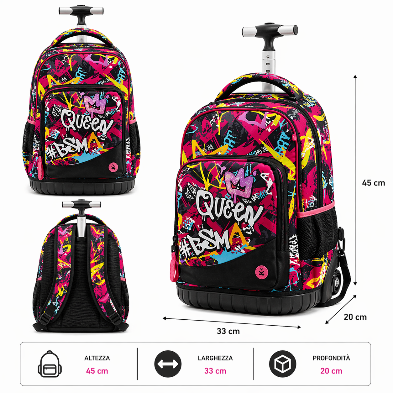 Zaino Trolley Premium Queen BeSmart 45x33x20 cm | Zaino scuola con ruote per cartolerie