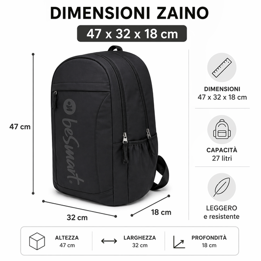 Zaino Cooly Teen Nero BeSmart 47x32x18 cm | Zaino scuola resistente per cartolerie